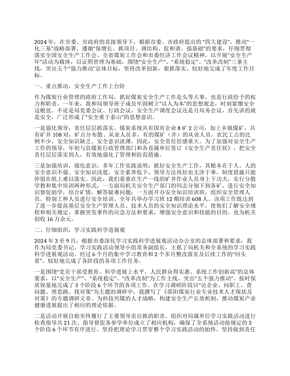 2024年度xx煤炭局党委书记个人工作总结_第1页