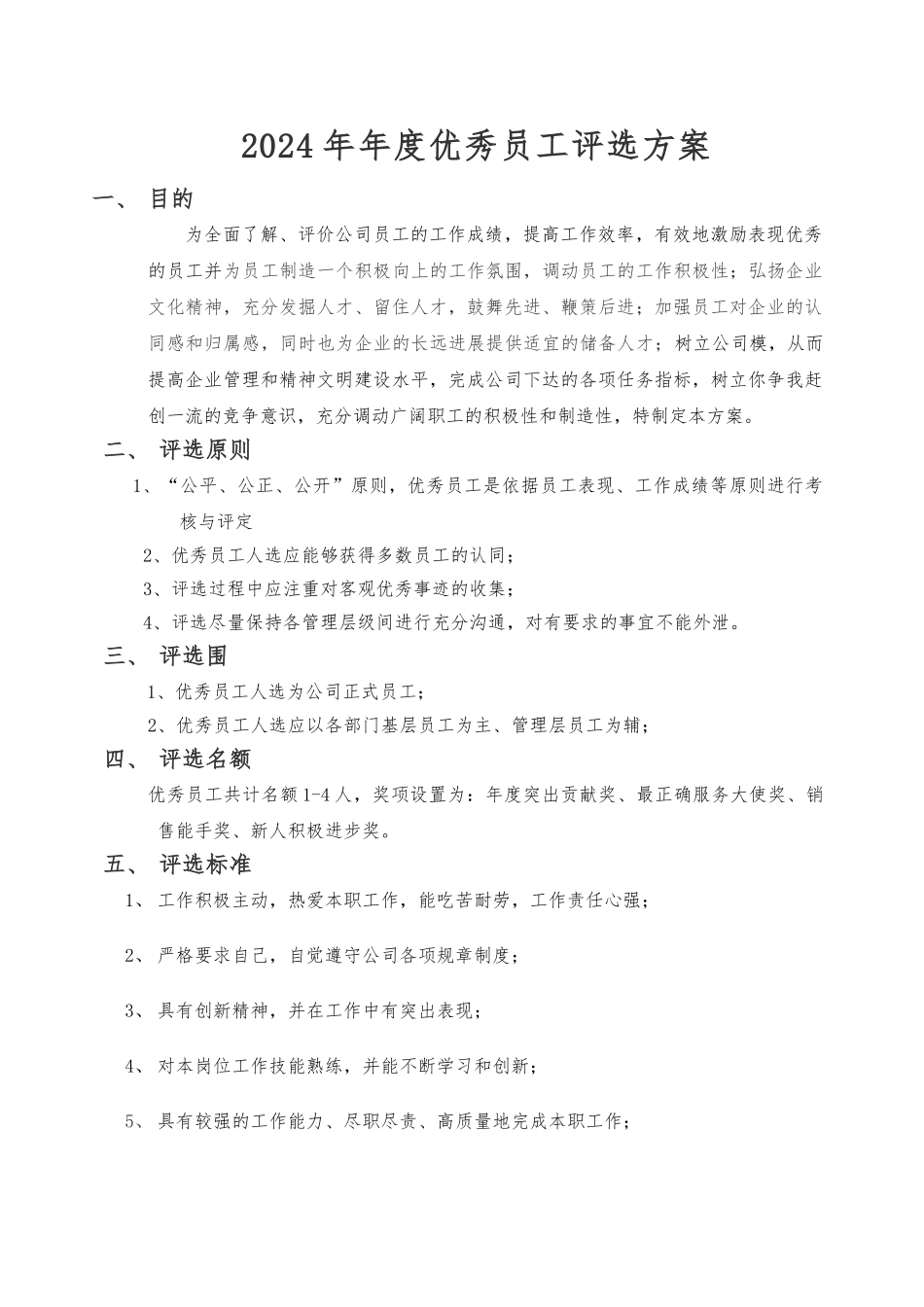 2024年度优秀员工评选标准_第1页