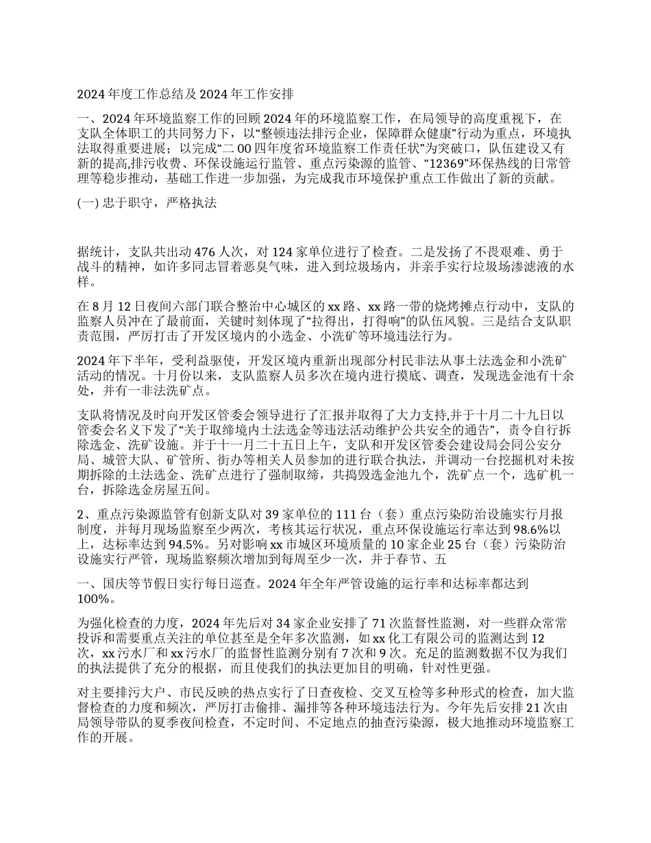 2024年度环境监察工作总结及2024年工作安排_第1页