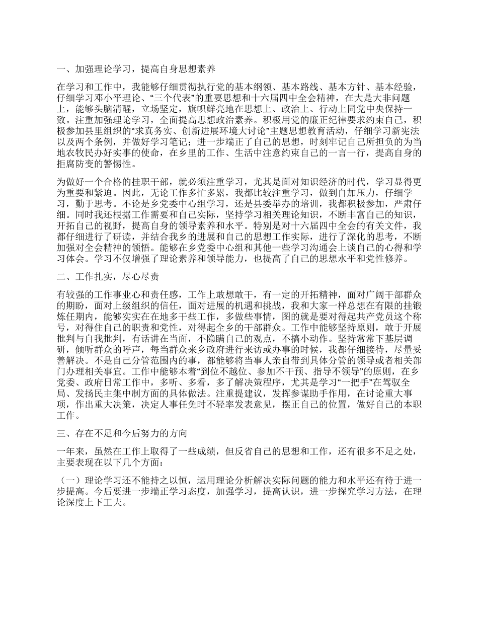 2024年挂职锻炼工作总结_第1页