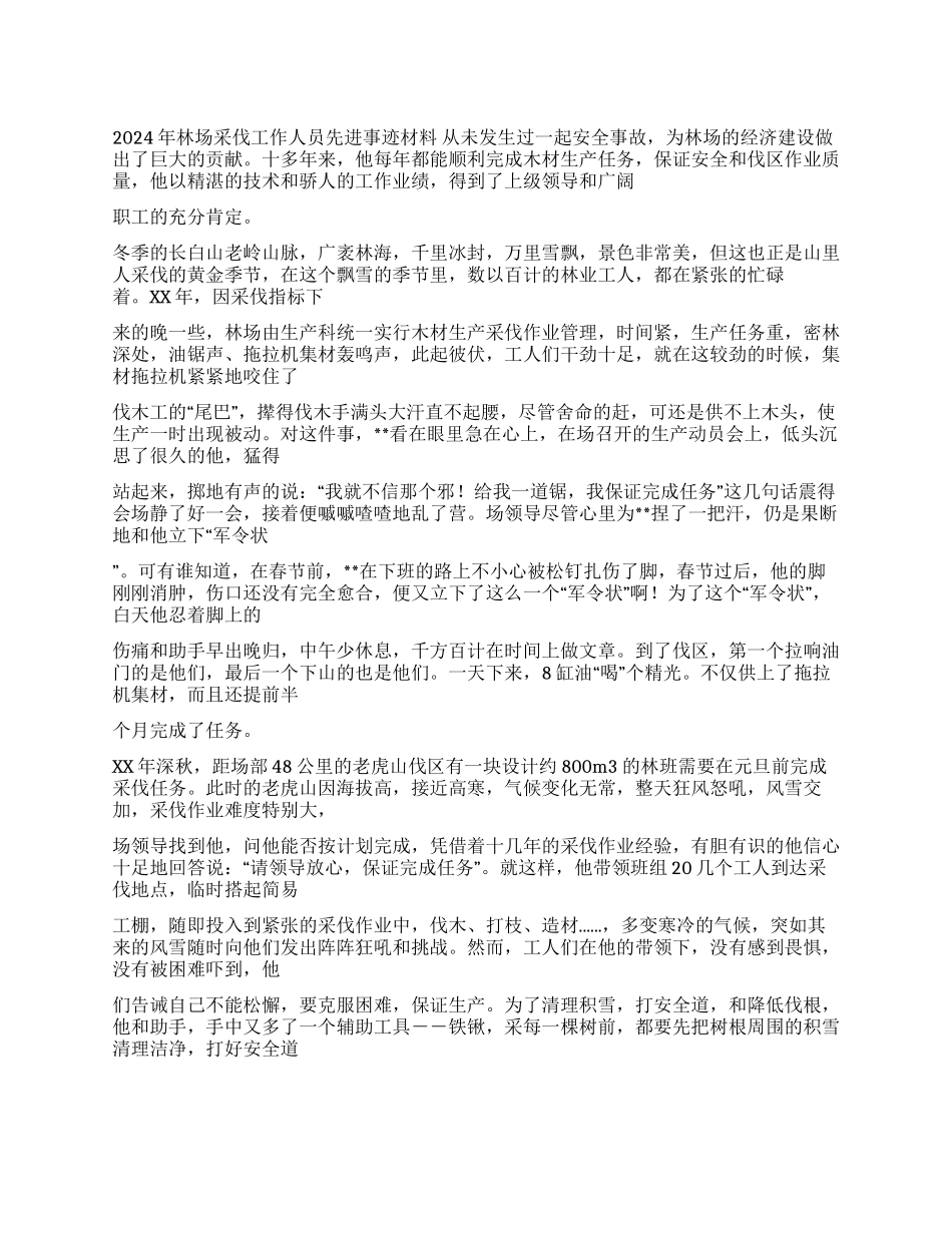 2024年林场采伐工作人员先进事迹材料_第1页