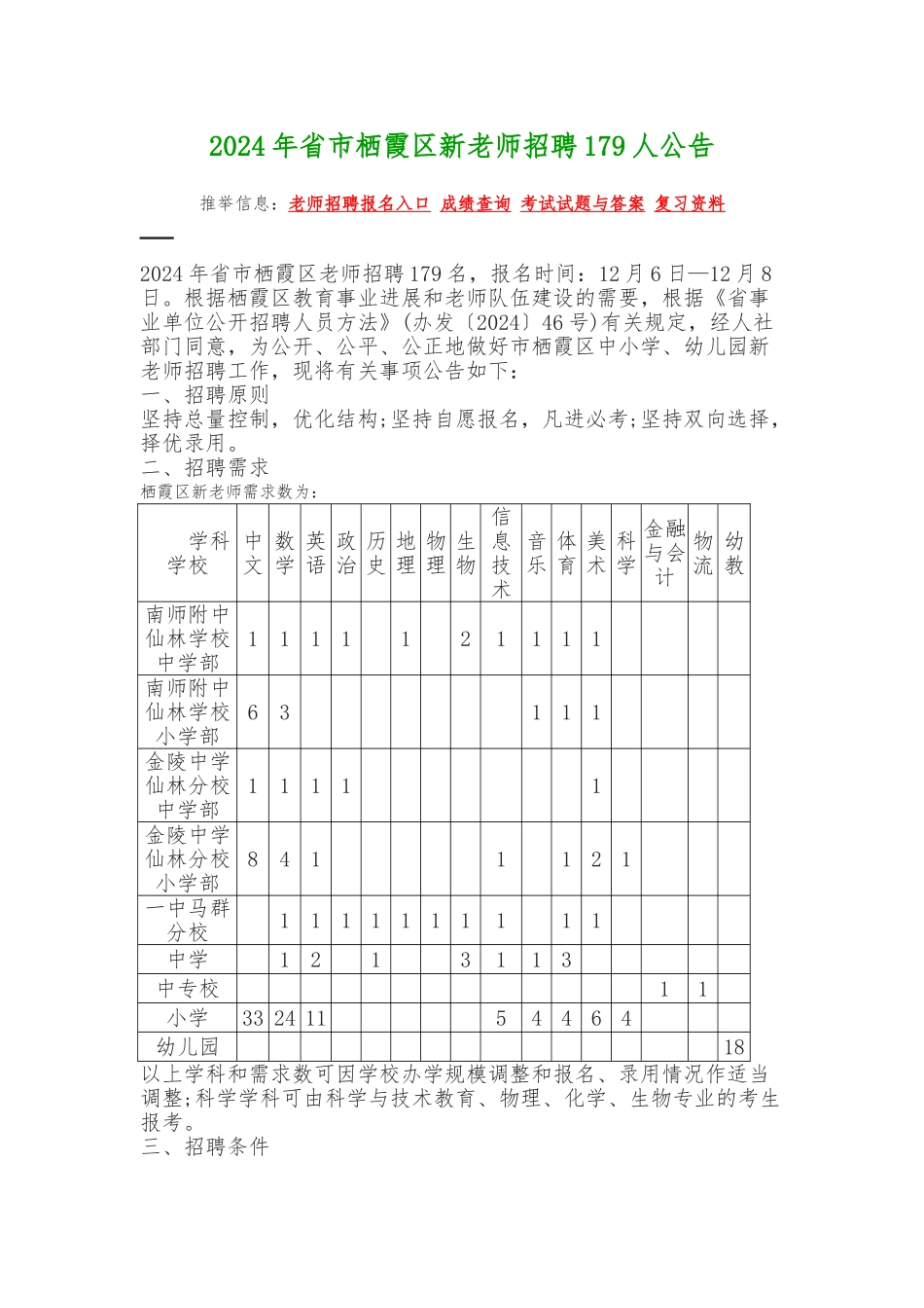 2024年江苏省南京市栖霞区教师招聘公告_第1页