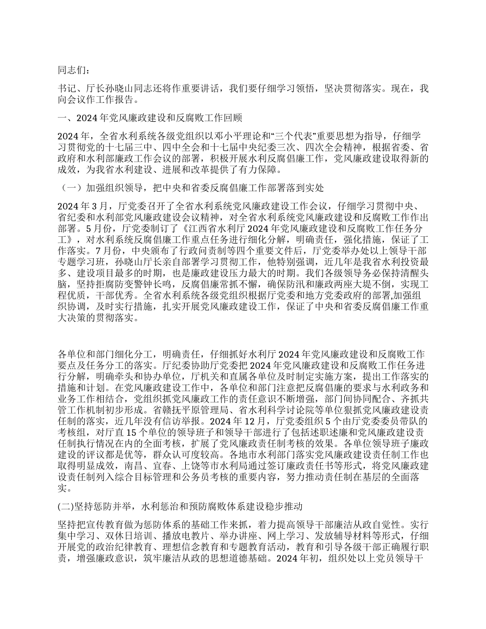 2024年水利系统党风廉政建设工作报告_第1页