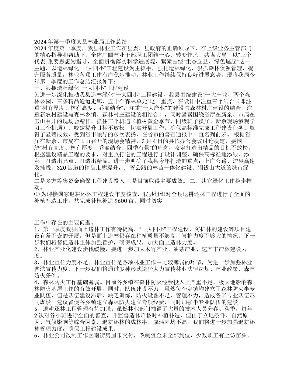 2024年第一季度某县林业局工作总结_第1页