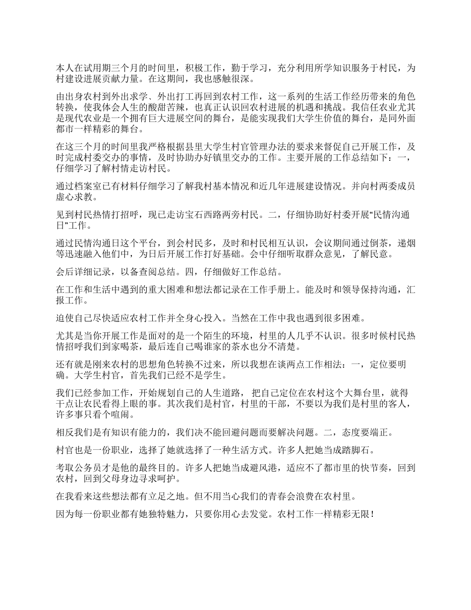 2024年第一季度村官工作总结范文_第1页