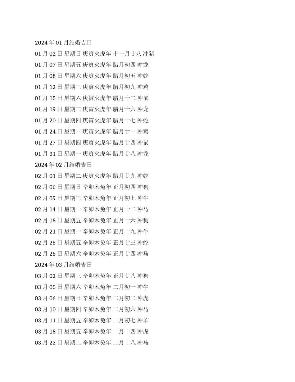 2024年结婚吉日一览表_第1页