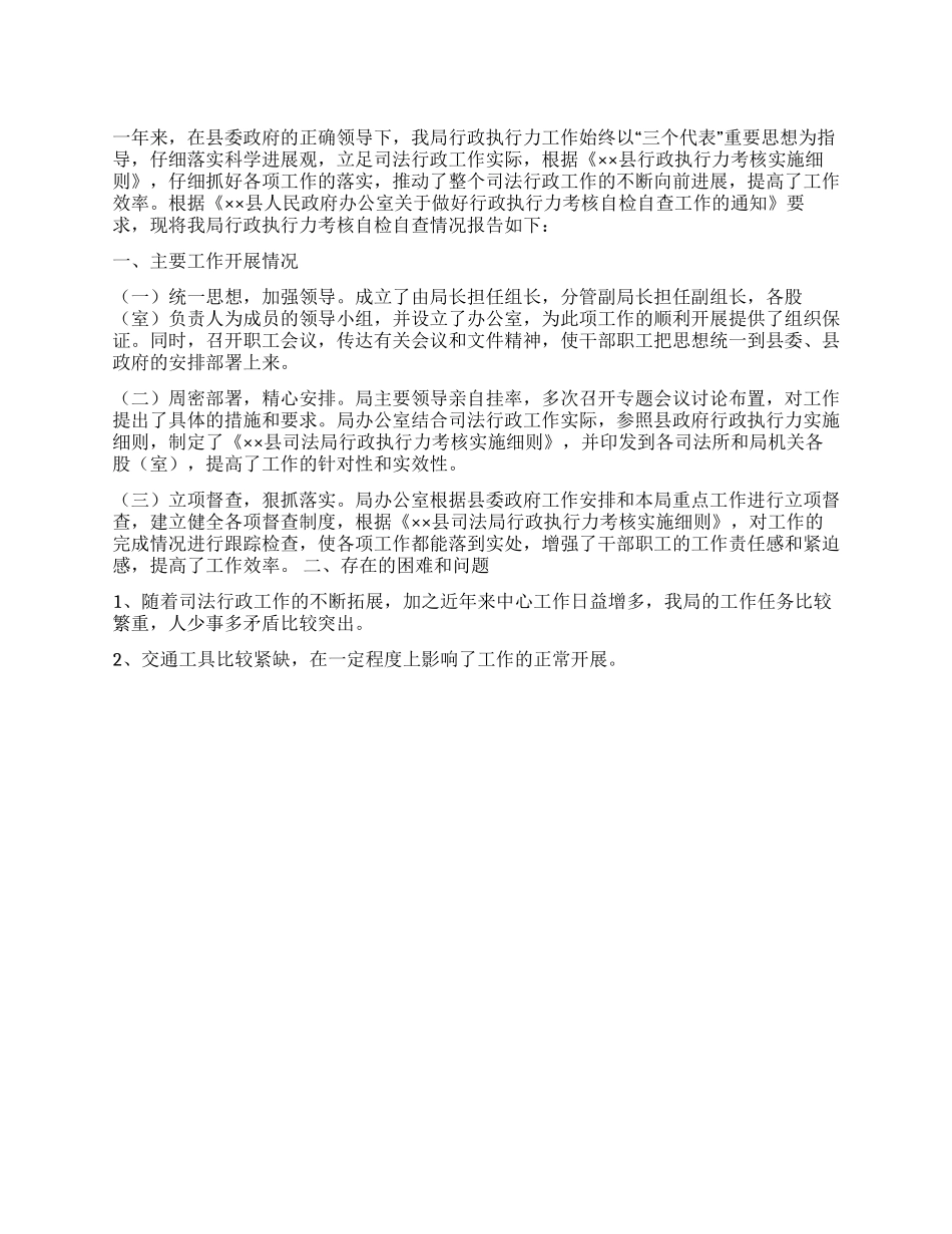 2024年行政执行力考核自检自查报告_第1页