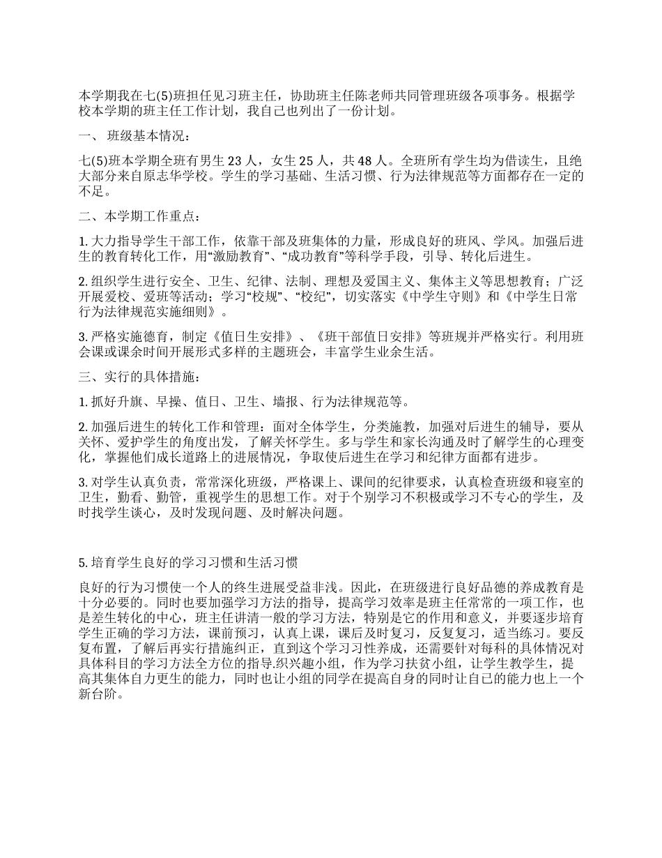 2024年见习班主任工作计划_第1页