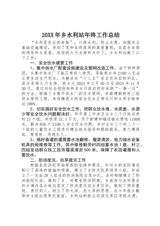 20XX年乡水利站年终工作总结