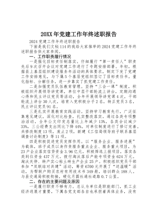 20XX年党建工作年终述职报告 