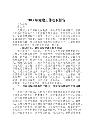 20XX年党建工作述职报告