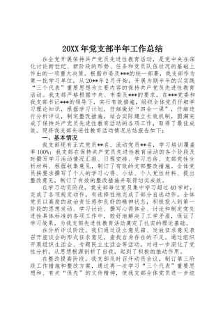 20XX年党支部半年工作总结