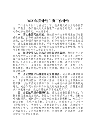 20XX年县计划生育工作计划