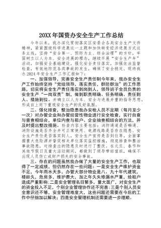 20XX年国资办安全生产工作总结