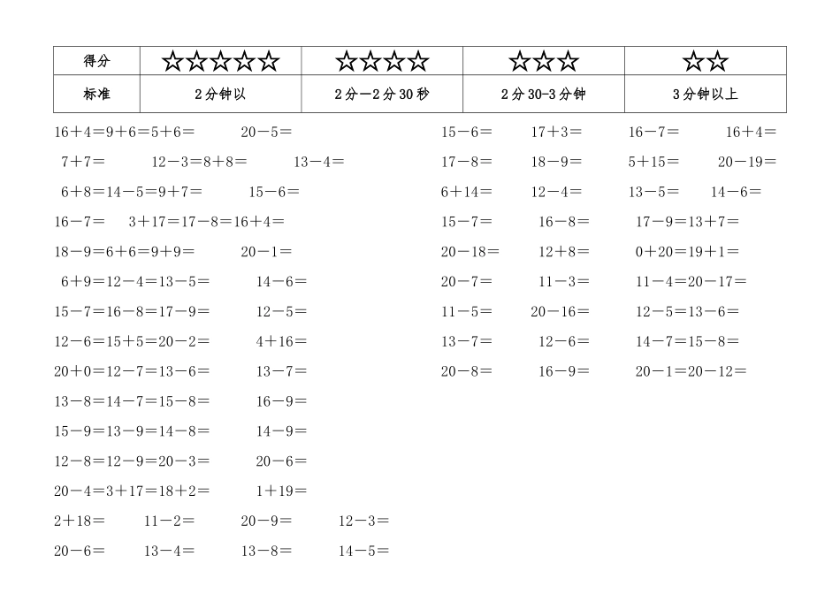 20以内进退位加减法练习可以直接打印_第2页