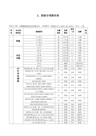 2、投标分项报价表