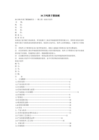 30万吨年离子膜烧碱项目商业计划书