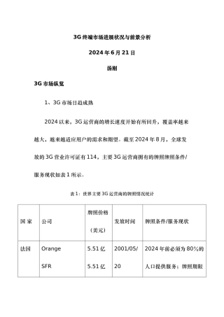 3G终端市场发展状况与前景分析报告