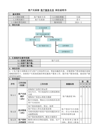 3客户服务专员岗位说明书