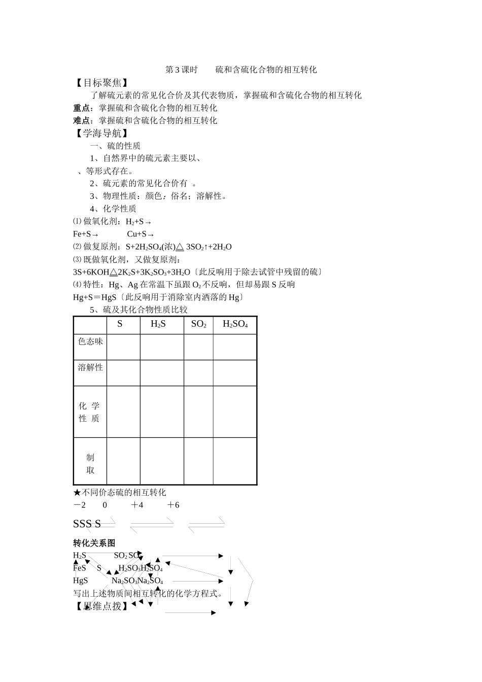 413《硫和含硫化合物的相互转化》教案_第1页