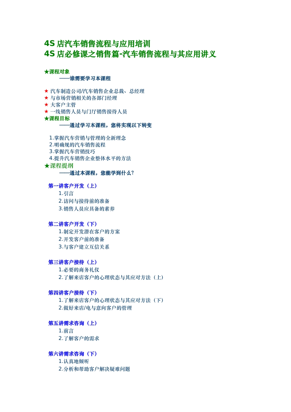 4S店汽车销售流程与应用培训教材_第1页