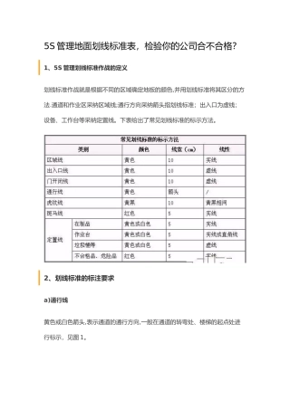 5S管理地面划线标准表