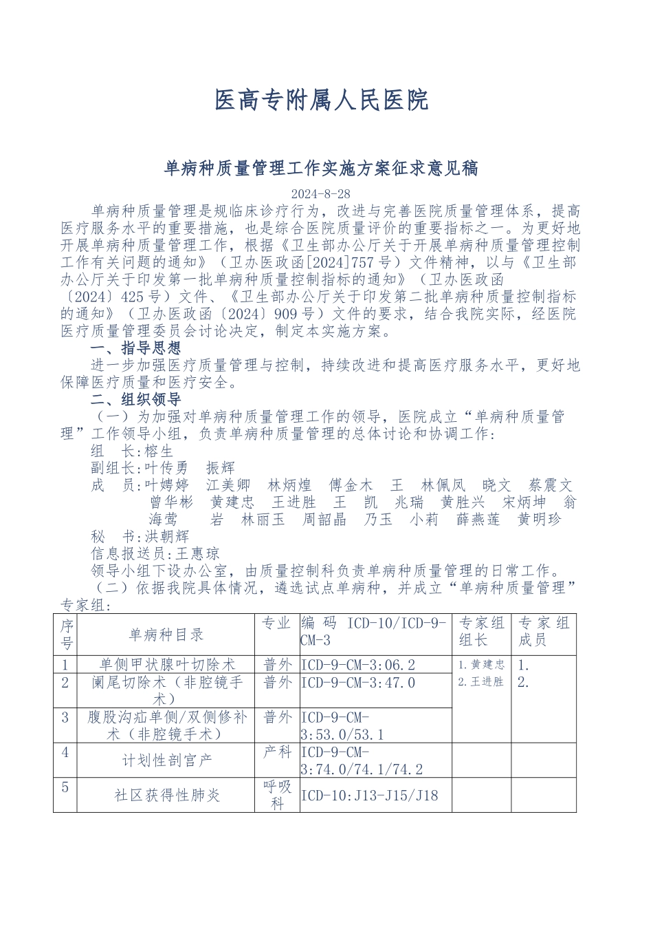 5个单病种质量管理工作实施计划方案_第1页
