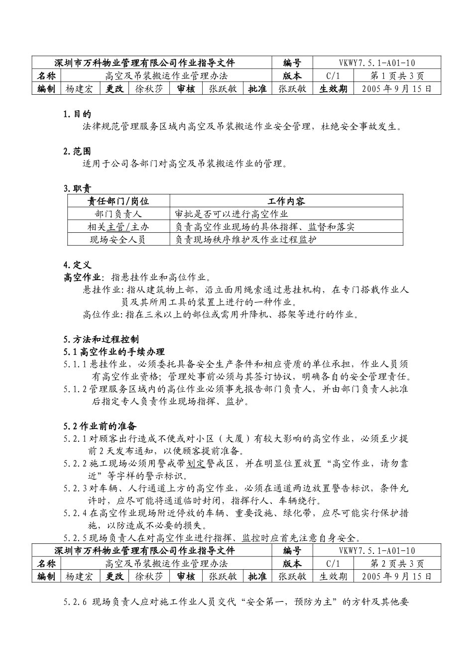 7.5.1-A01-10高空及吊装搬运作业管理办法._第1页