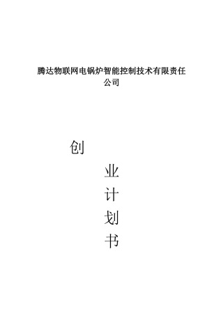 725互联网“加”腾达物联网电锅炉智能控制技术有限公司“加”创业计划书