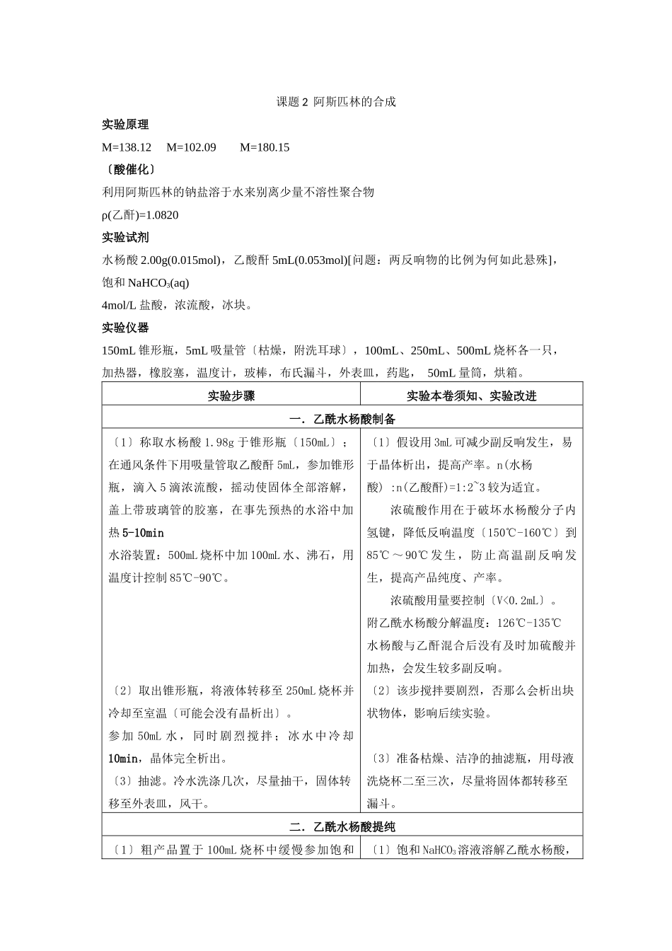 72《阿司匹林的合成》教案1_第1页