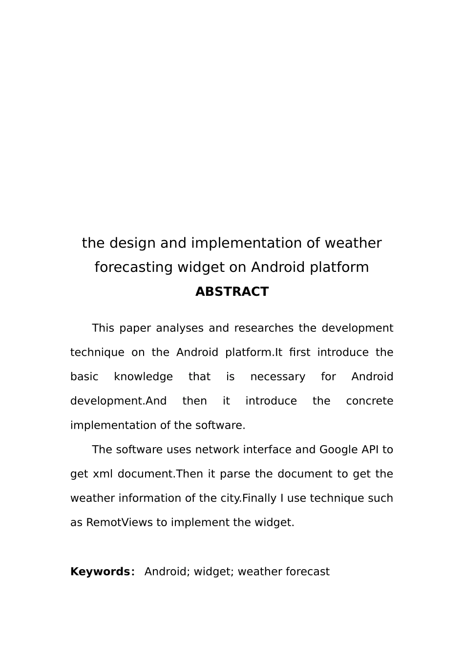 Android平台天气预报widget的设计与实现毕业论文_第3页