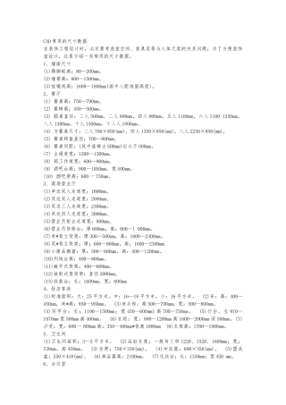 CAD常用的尺寸数据