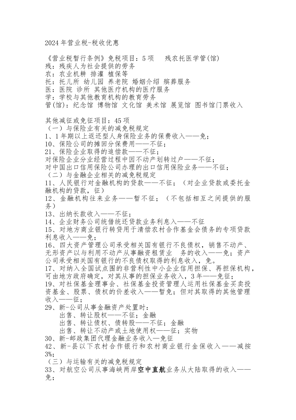 CPA2024年营业税税收优惠-快速记忆_第1页