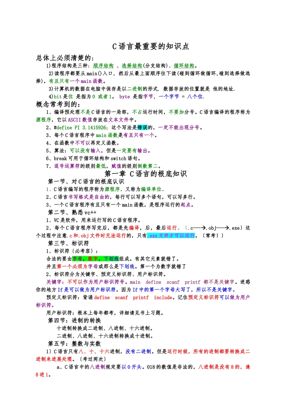 C语言知识点总结完美版_第1页