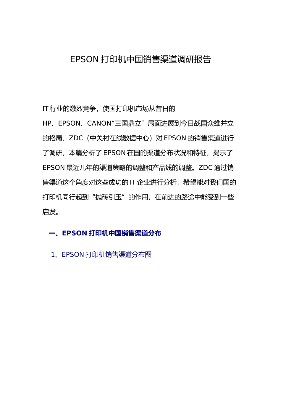 EPSON打印机中国销售渠道调研报告范本_第1页