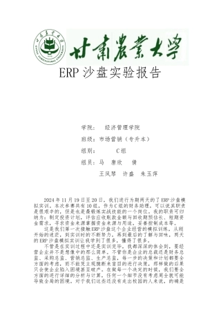 ERP沙盘实验报告