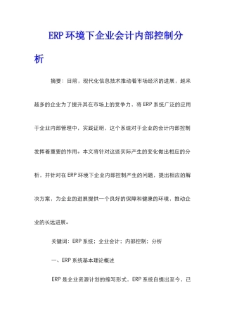 ERP环境下企业会计内部控制分析