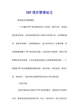 ERP项目管理论文