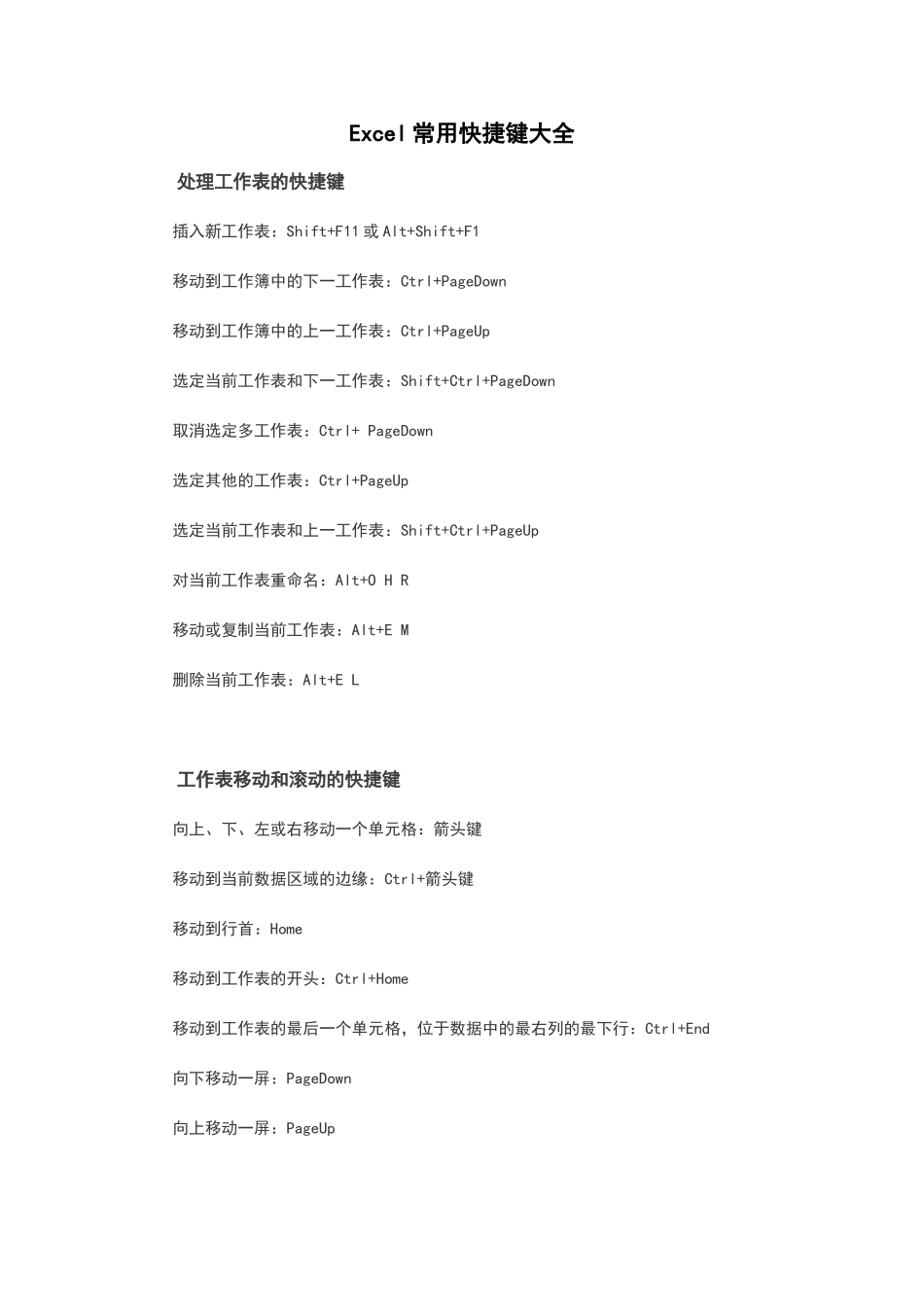 Excel常用快捷键大全_第1页