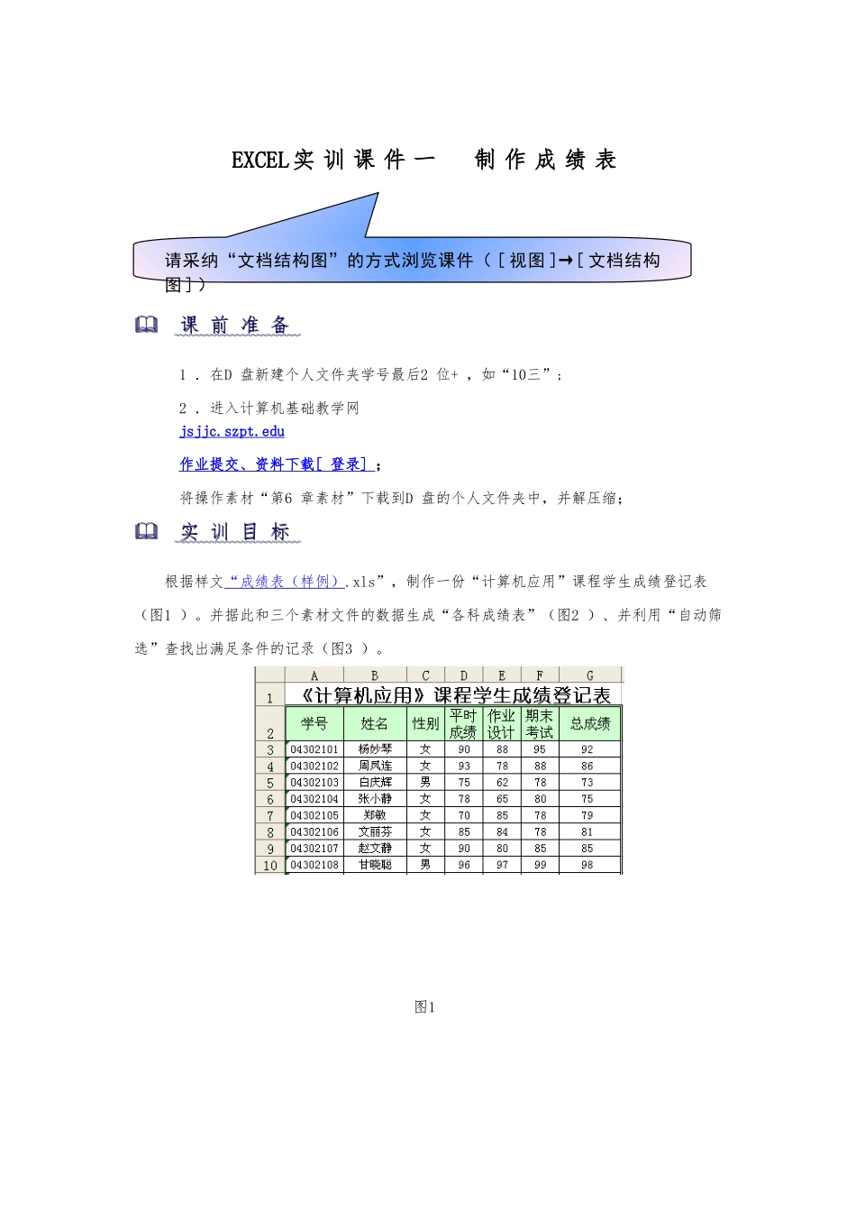 EXCEL实训1--制作成绩表_第1页