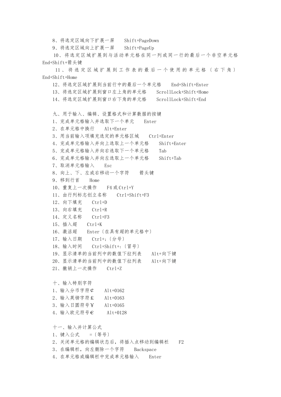 Excel表格中常用快捷键大全_第3页