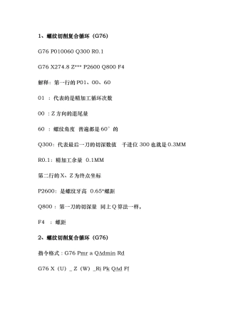 FANUC数控车床螺纹切削复合循环G76编程实例