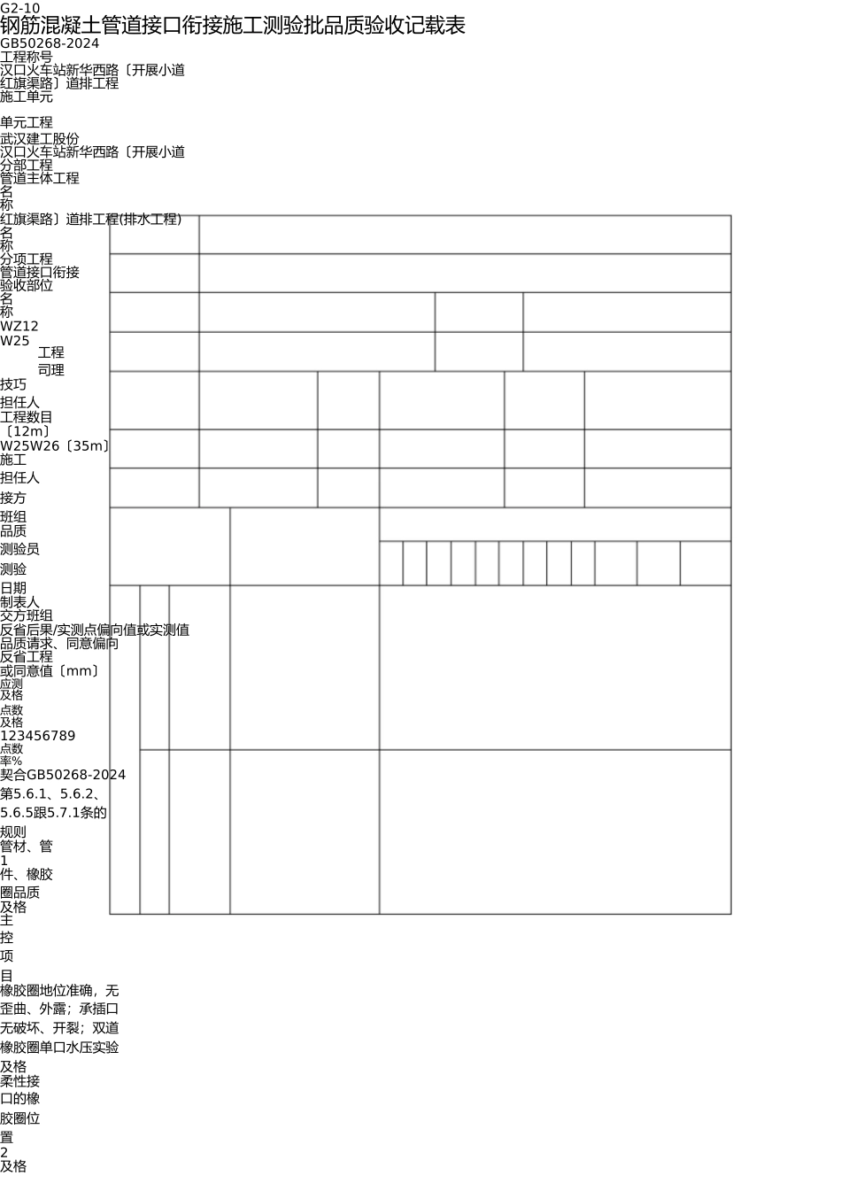 G2-10-钢筋混凝土管道接口连接施工检验批质量验收记录表_第1页
