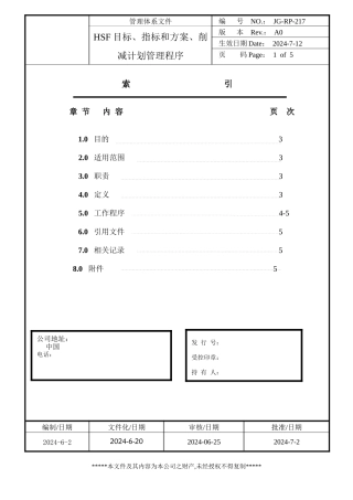HSF目标、指标和方案、削减计划管理程序