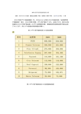 IPTV世界各国发展现状分析