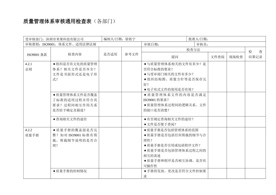 ISO内审检查表（DOC32页）_第1页