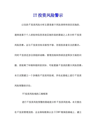 IT投资风险警示
