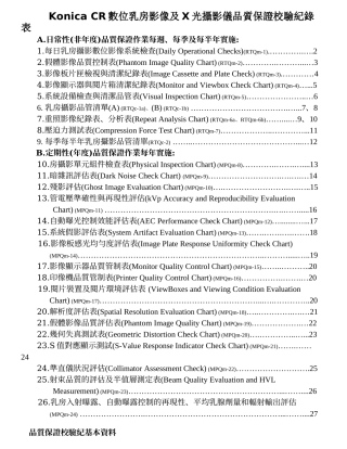 KonicaCR数位乳房影像及X光摄影仪品质保证校验纪录表