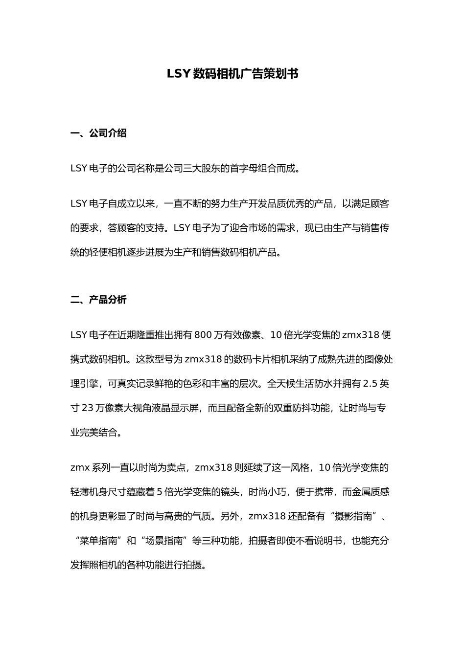 LSY数码相机广告项目策划书_第1页