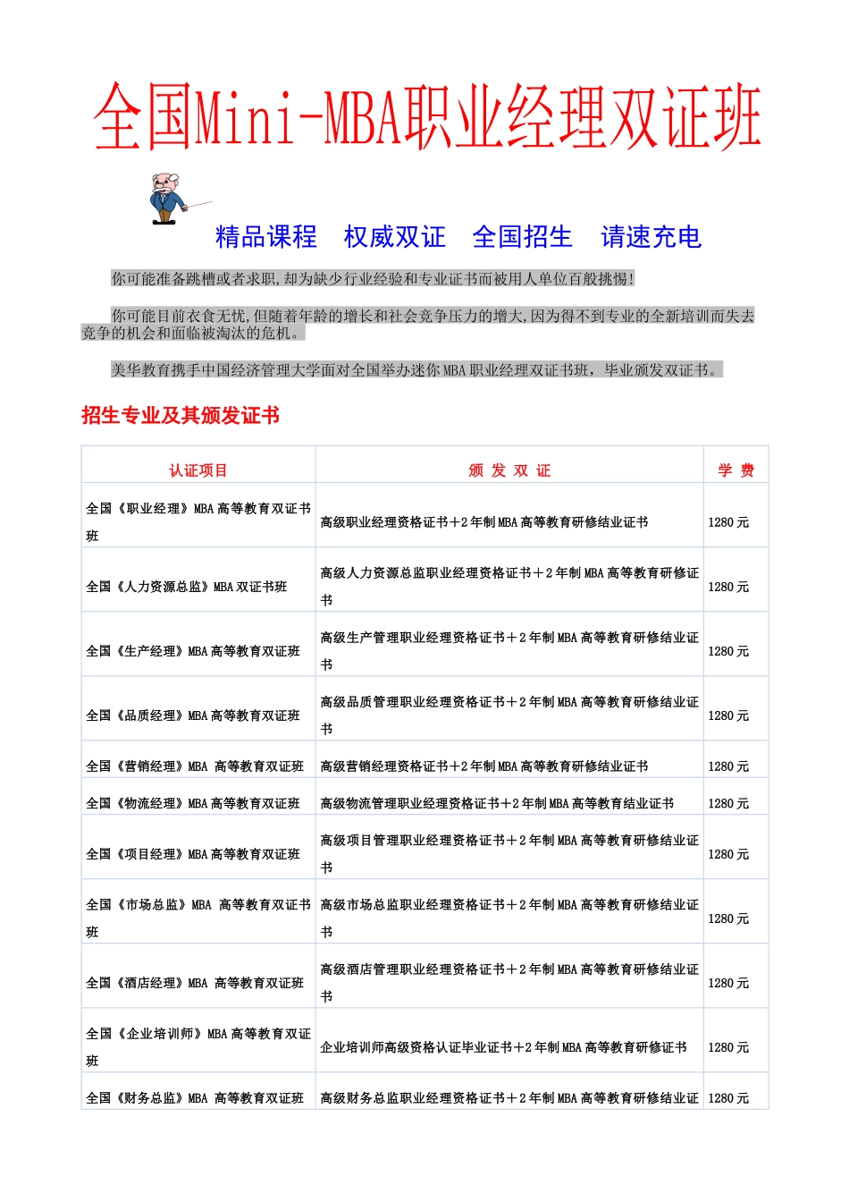 Mini-MBA职业经理双证班招生_第1页